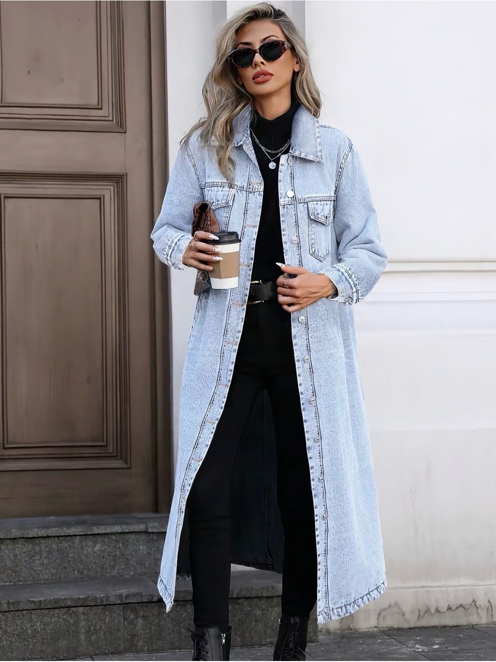 Light Wash Long Denim Duster Jacket